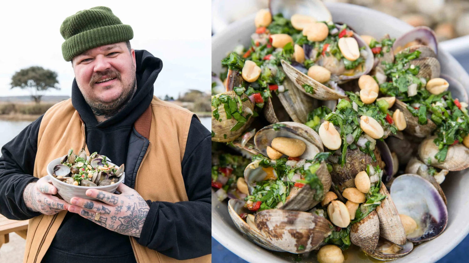 Matty Matheson next to Vietnamese Clams with Peanuts