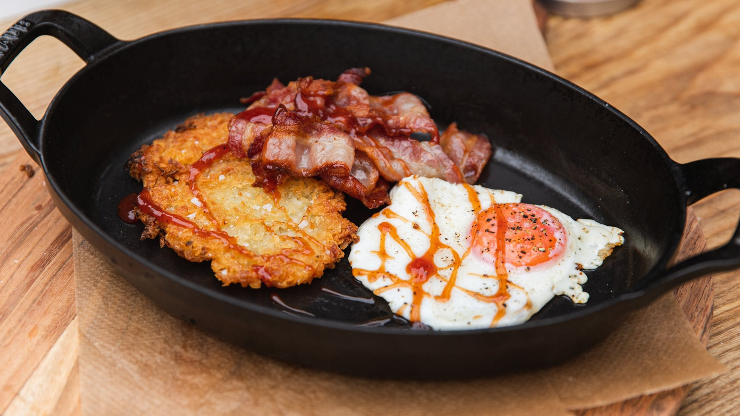 Duck Fat Rosti Breakfast in a cast iron pan