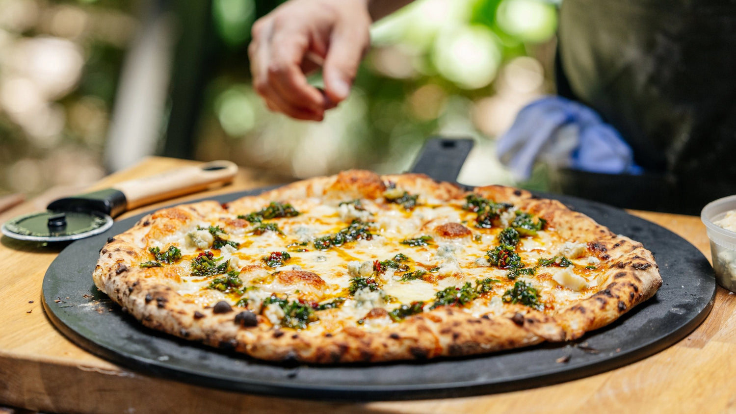 Four Cheese Pizza with Charred Herb Salsa