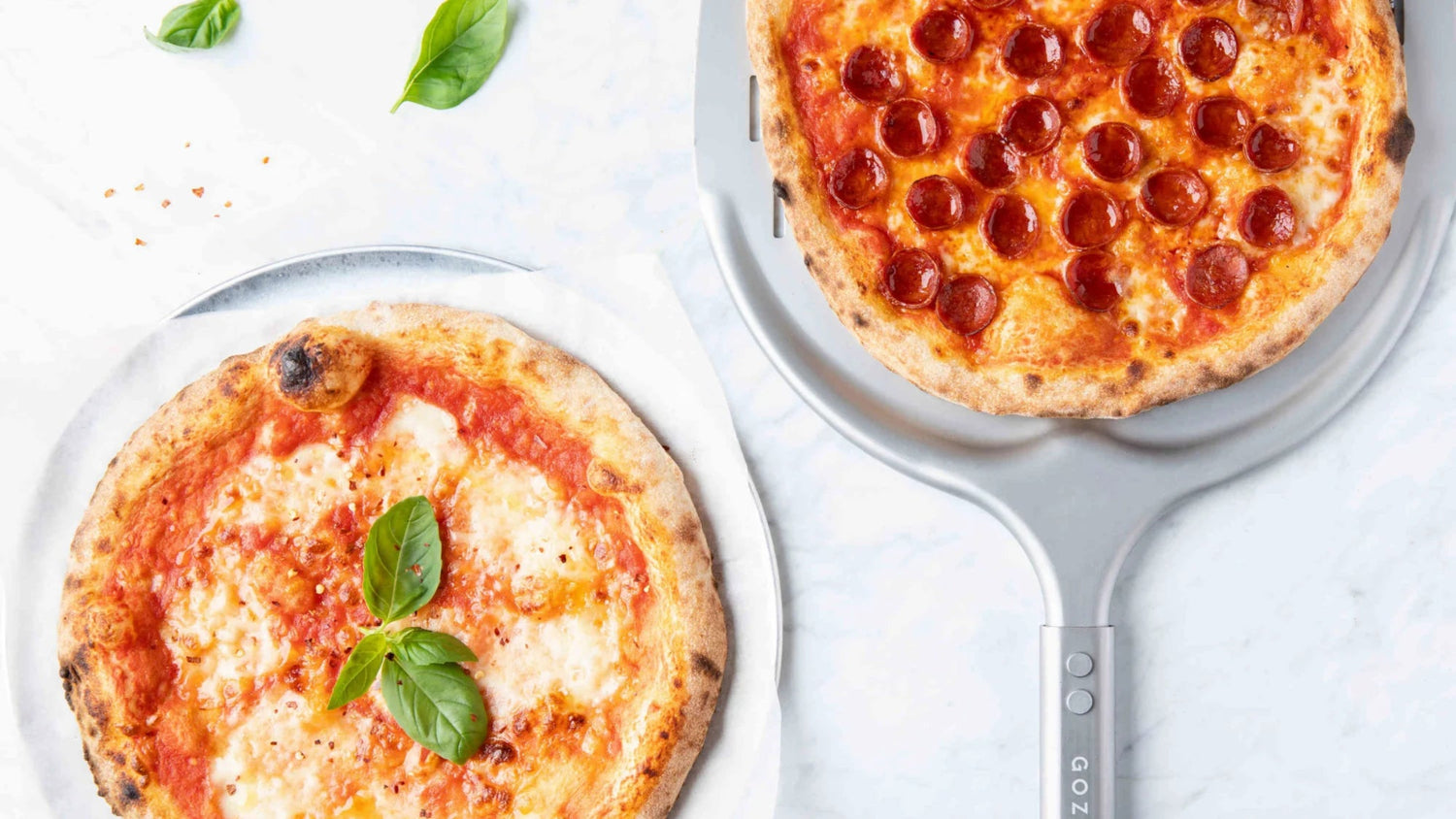 Two Pizzas with differing toppings recipe poster image